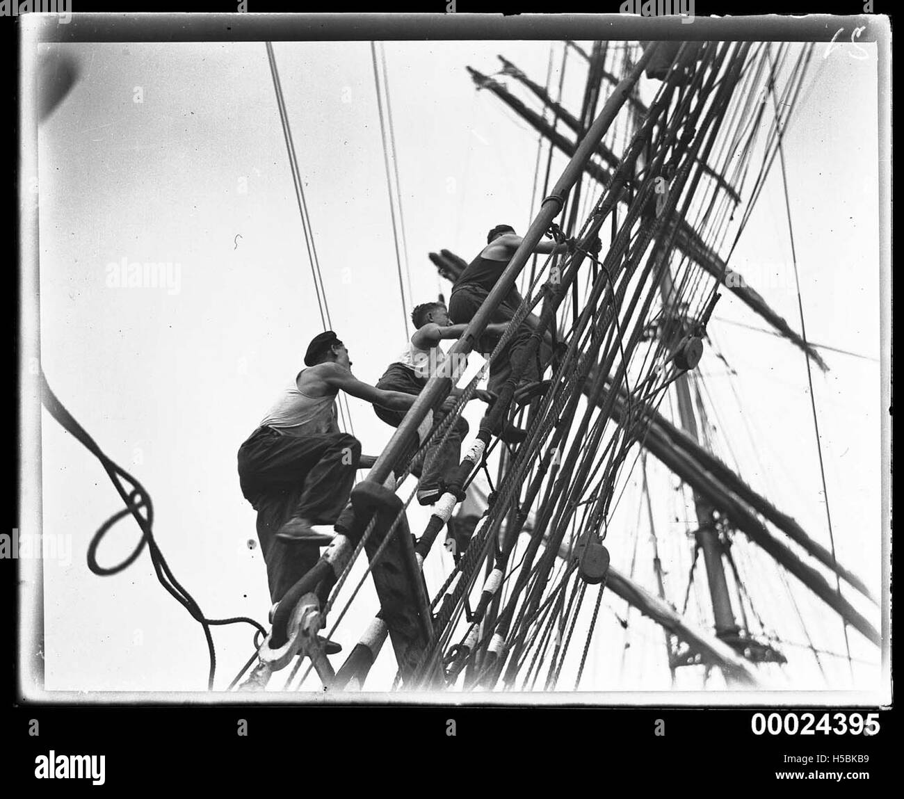 Ship Climbing Rigging A photograph taken in March 1933 shows sailors climbing the rigging of ...