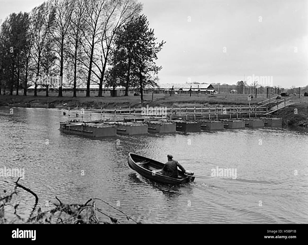 A photograph of the pontoon bridge across the River Severn at ...