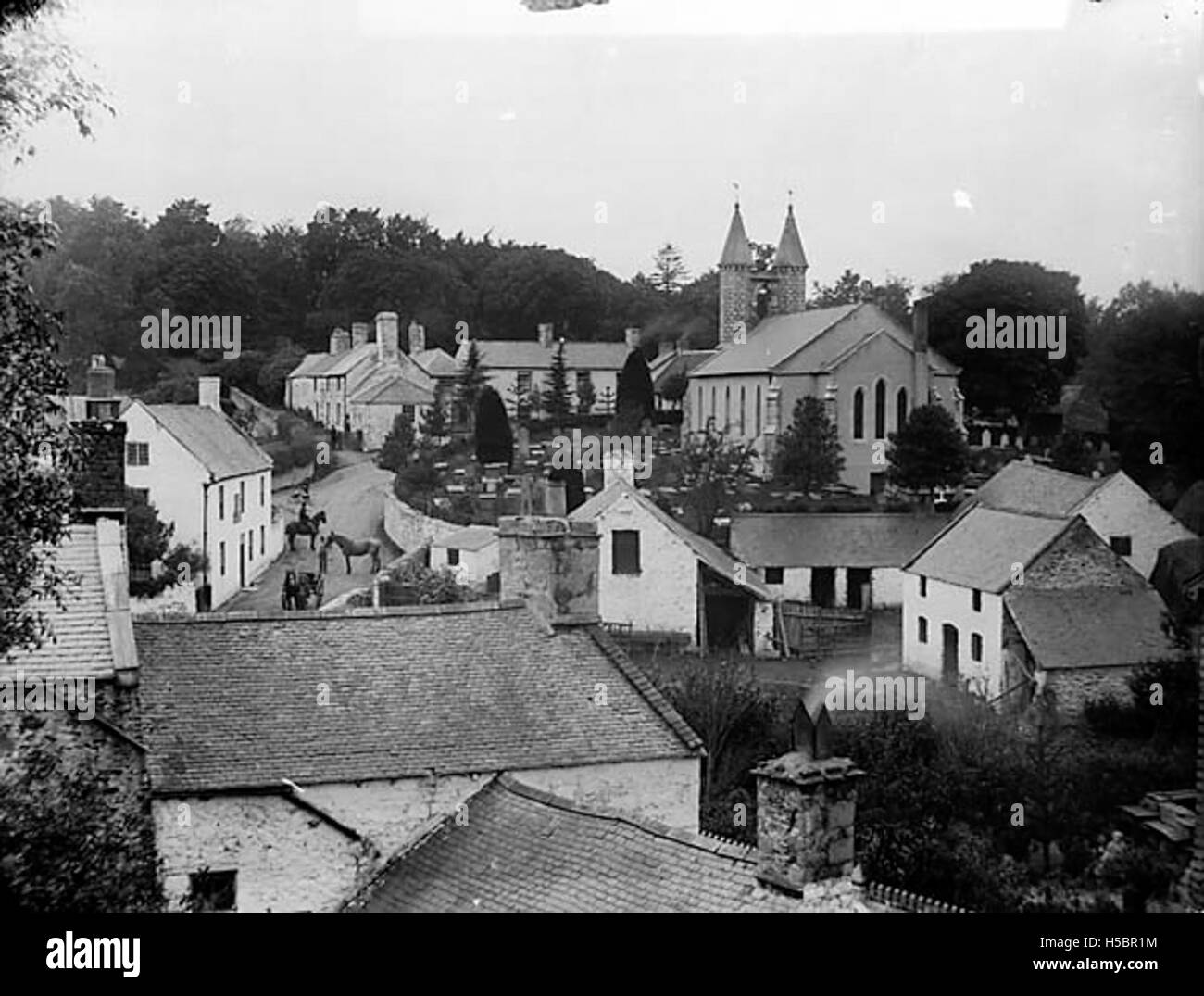 A view of Betws-yn-Rhos from Cae'r Person Stock Photo