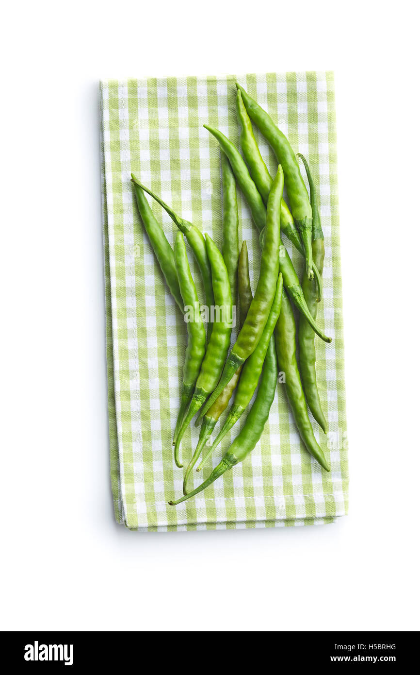 Green chili peppers isolated on white background. Top view Stock Photo ...