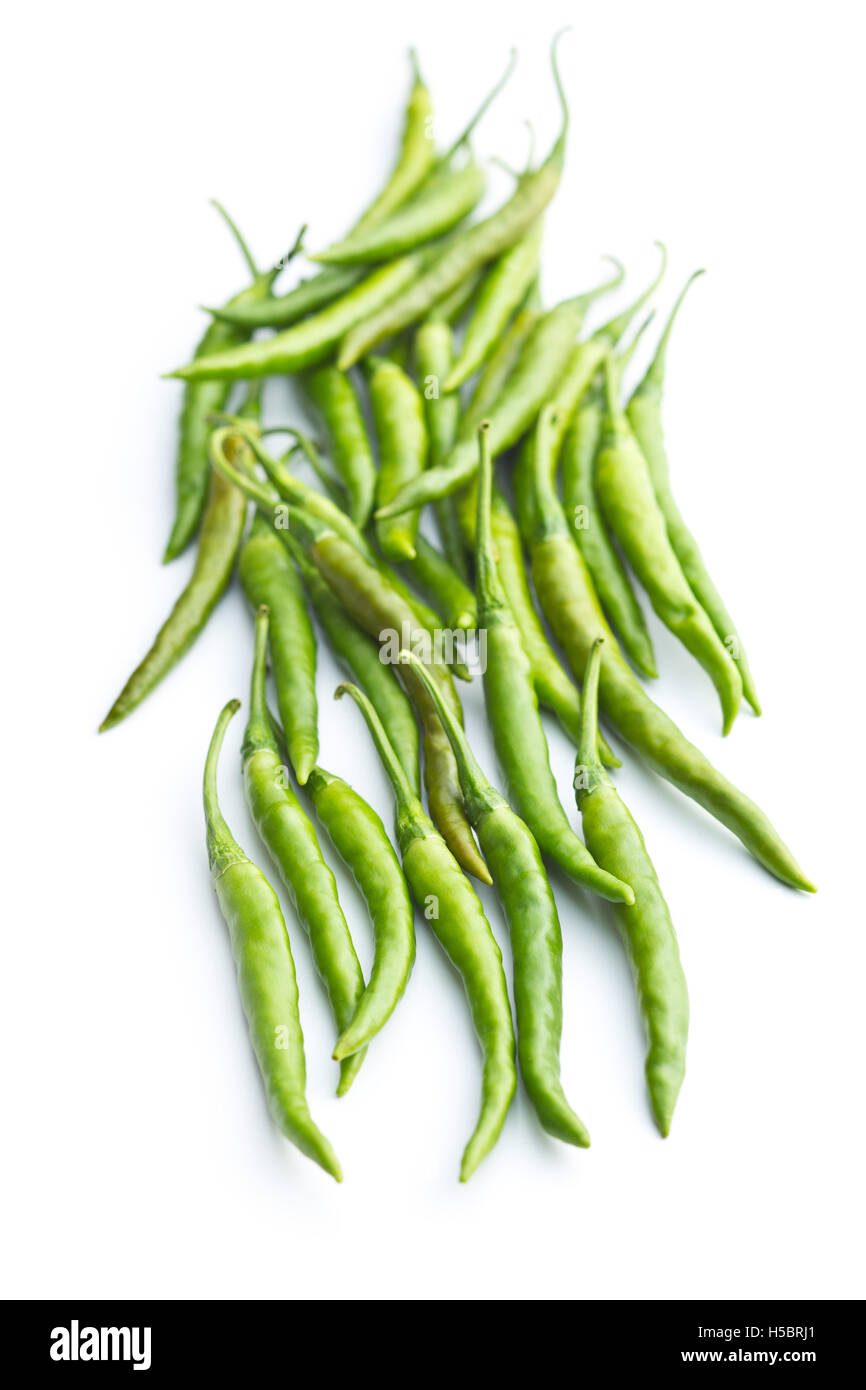 Green chili peppers isolated on white background Stock Photo - Alamy