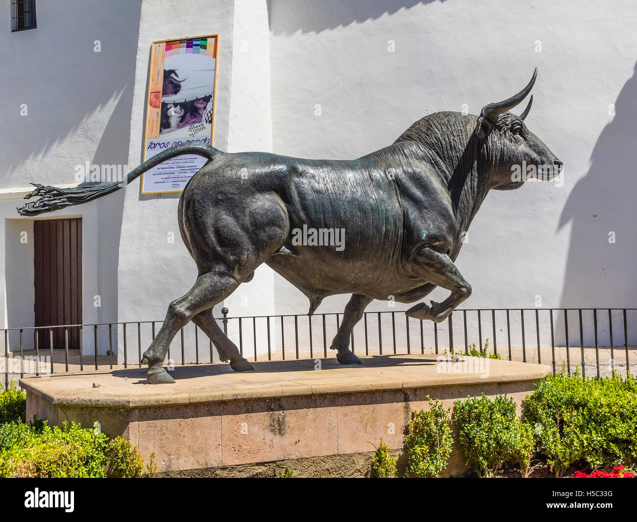 The bronze statue of a bull outside of the Plaza de Toros in Ronda, Spain Stock Photo Alamy