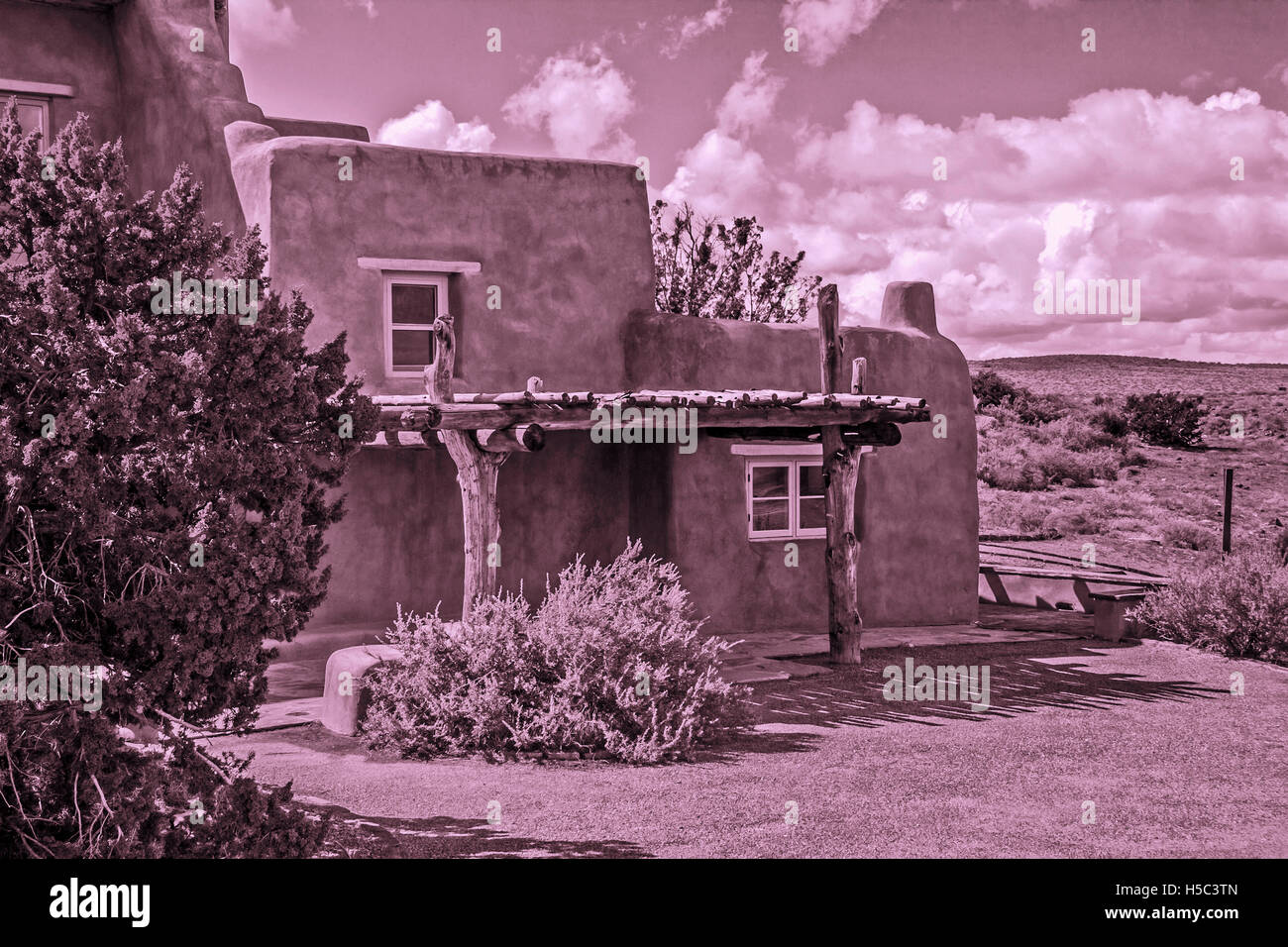 House Memory. Photography of Adobe House building in New Mexico, US. Stock Photo