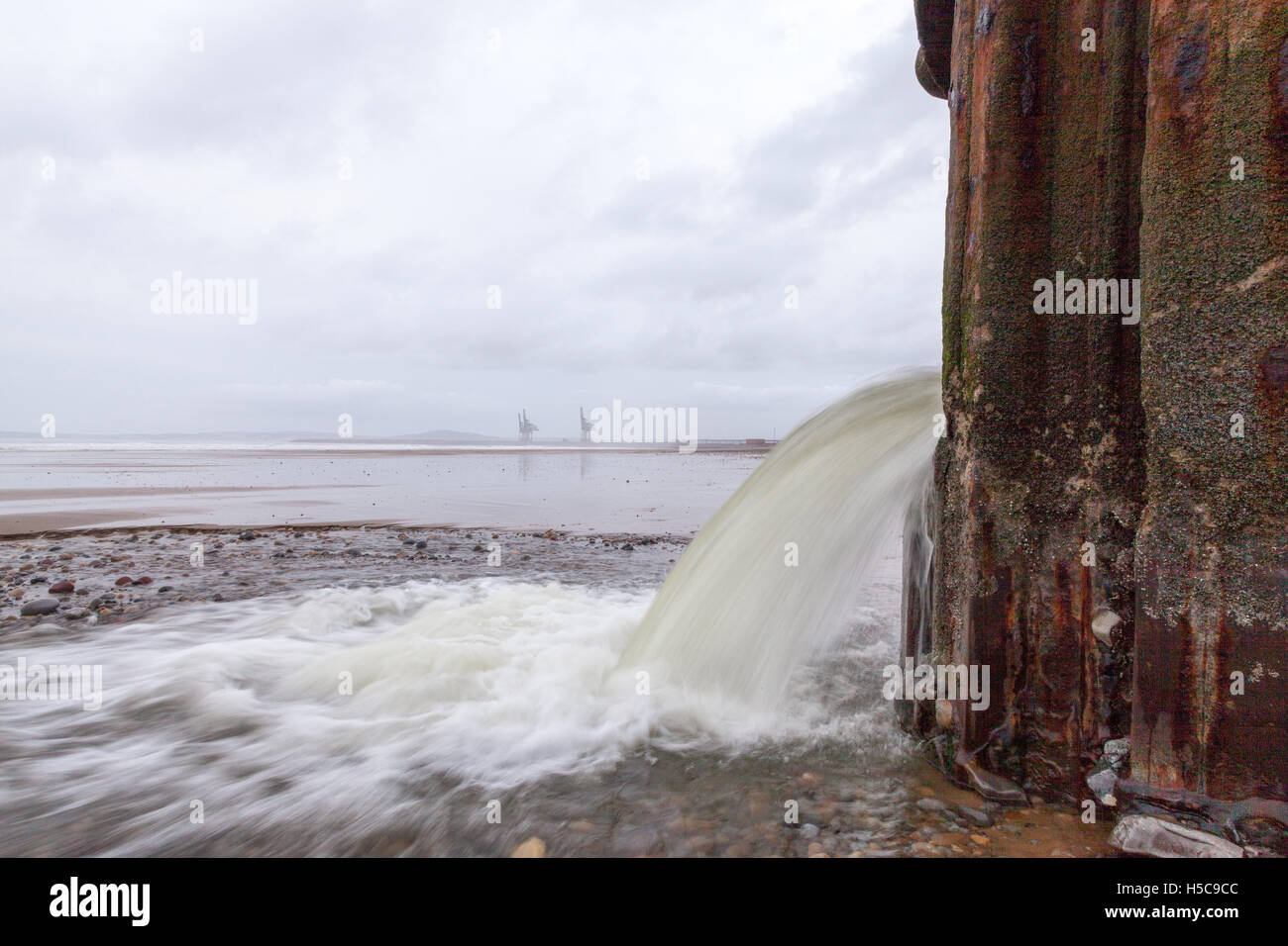 Pipeline to the sea at Port Talbot Steel Works Stock Photo