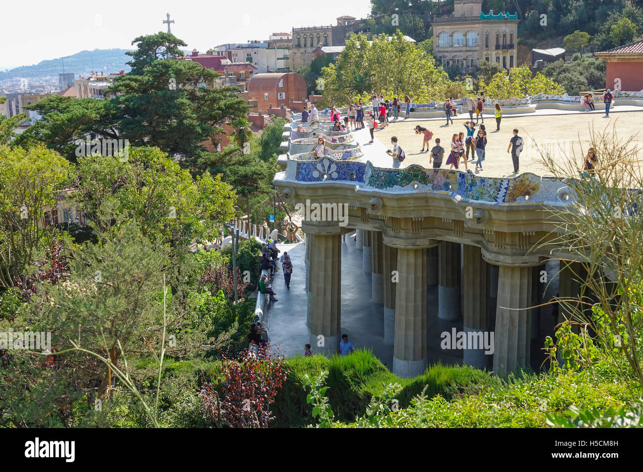 Park Guell in Barcelona a busy place and great tourist attraction