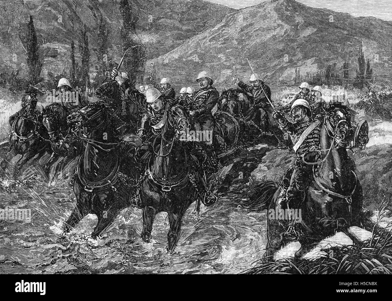 SECOND AFGHAN WAR 1879  British Horse Artillery saving the guns in the Charder Valley in December after being outnumbered Stock Photo