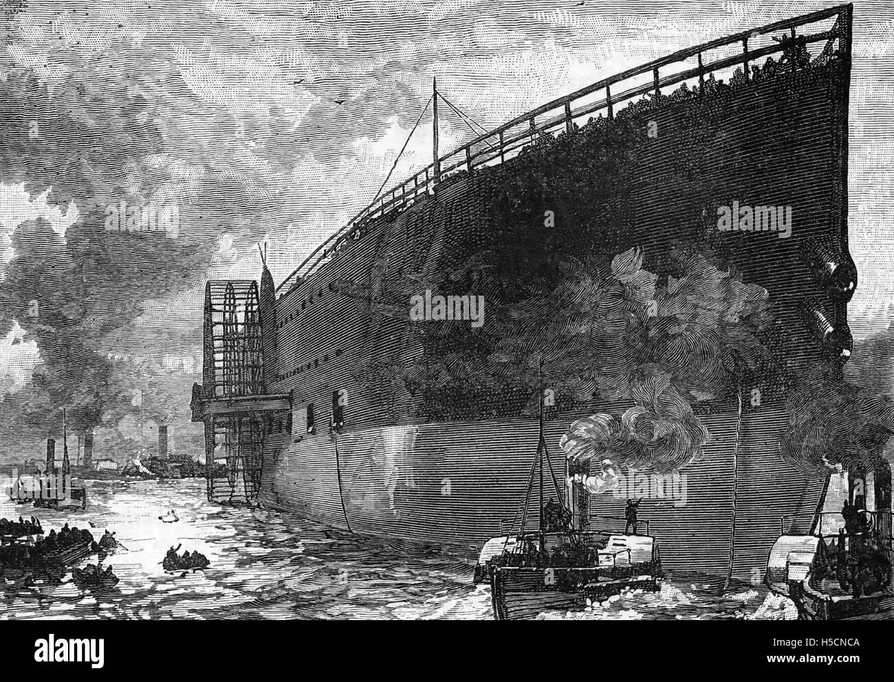 SS GREAT EASTERN  finally launched at Napier's Yard, Millwall, London, 31 January 1858. Stock Photo