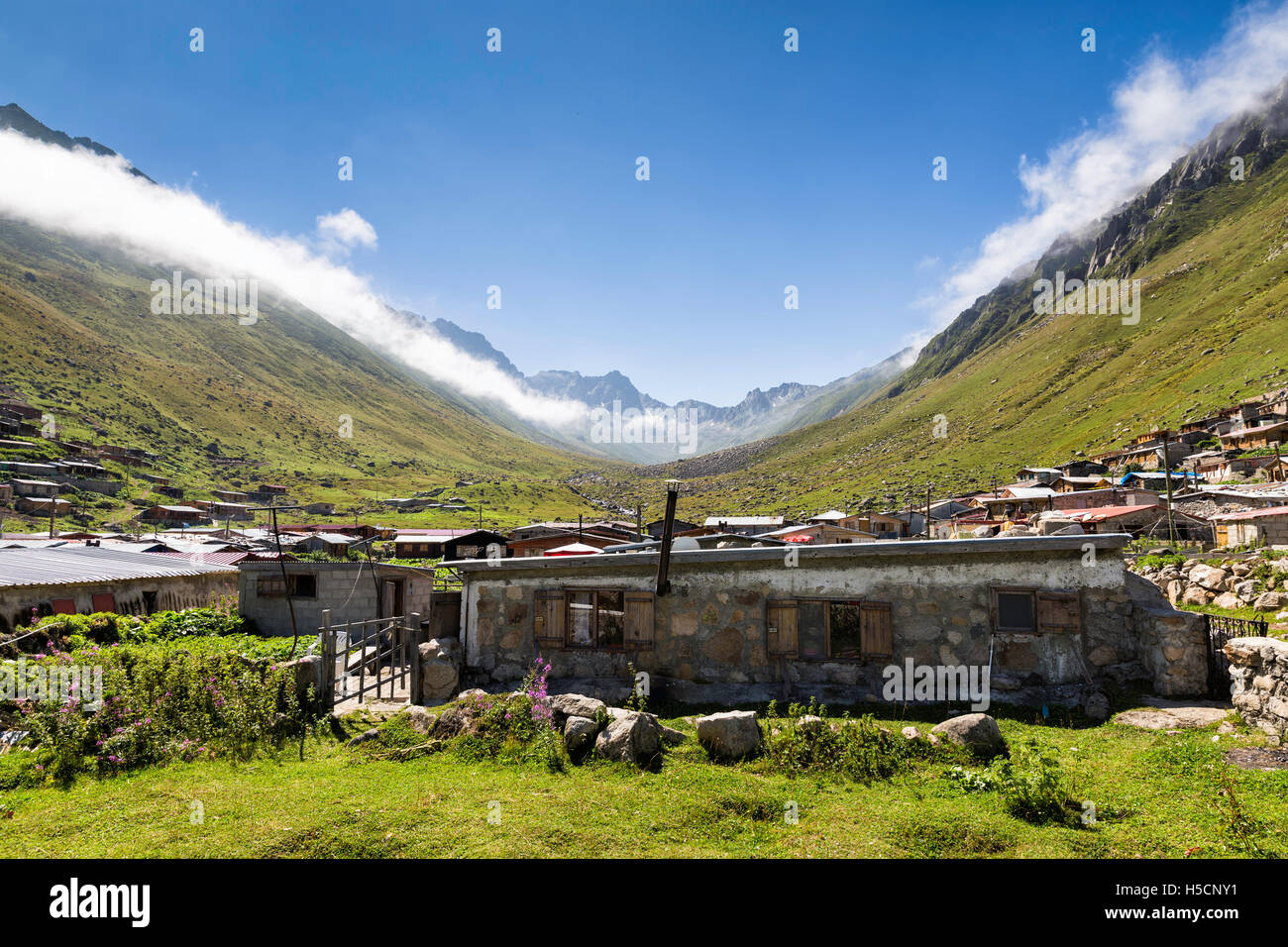 Stone house in the Kavrun plateau which is a village in the Kackar mountains. Stock Photo