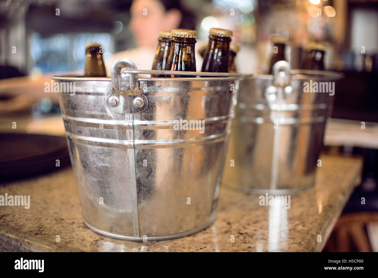 Beer bottles in ice bucket Stock Photo Alamy