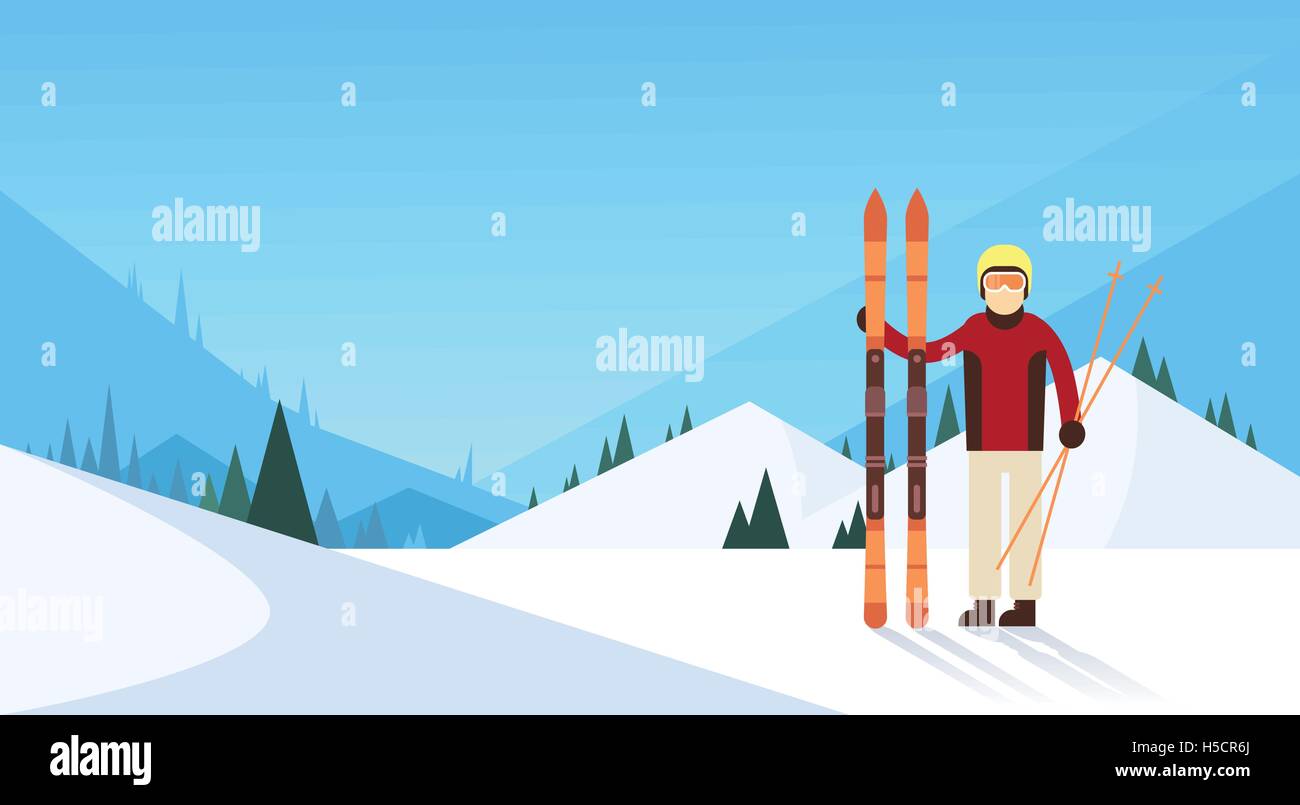Man Ski Winter Sport Snow Mountain Background Stock Vector Image & Art ...