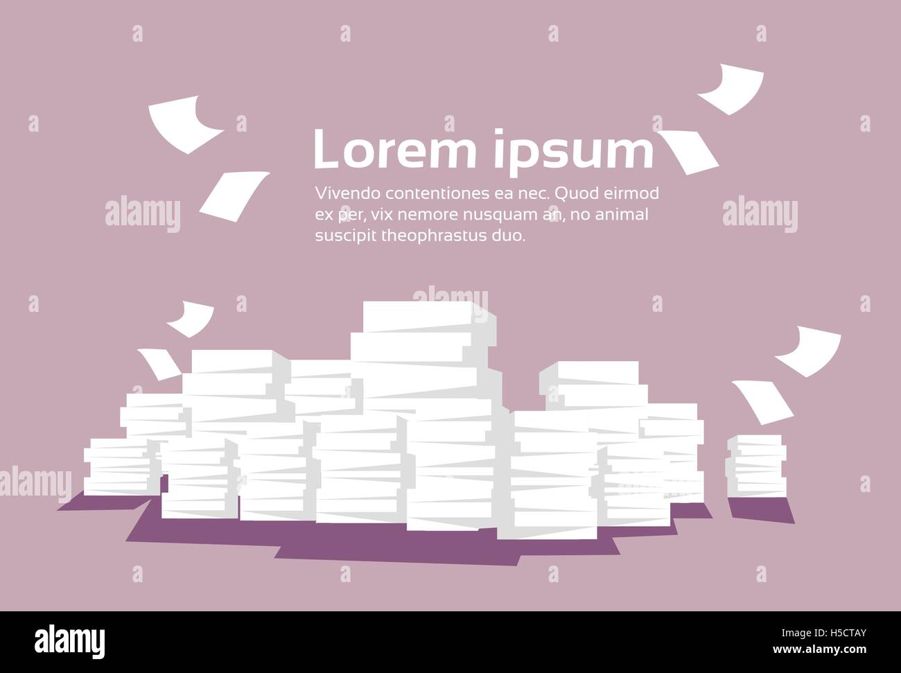 Stacked Paper Pile Of Documents Banner With Copy Space Stock Vector