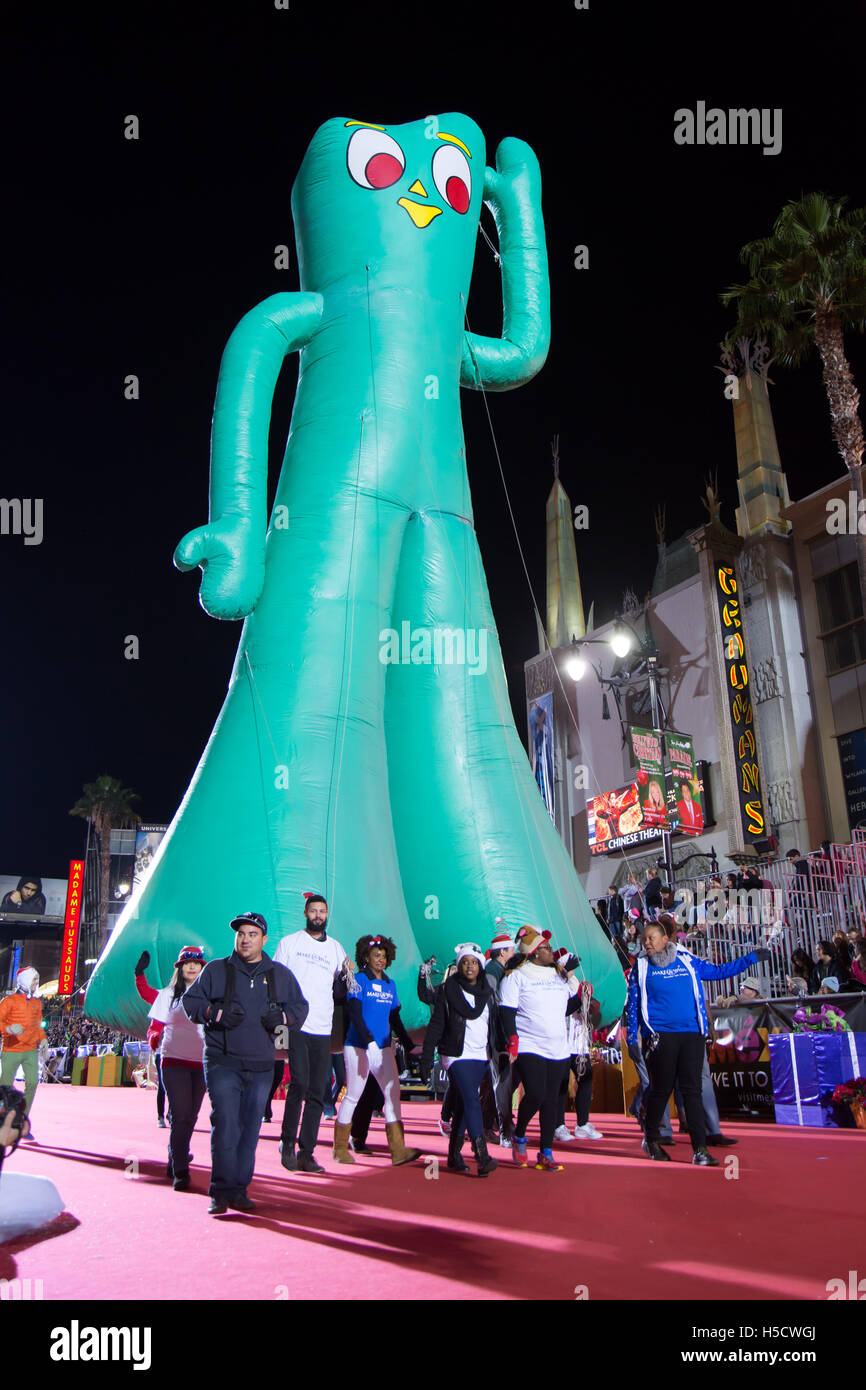 Gumby balloon at The 84th Annual Hollywood Christmas Parade “The Magic of Christmas” - Featuring Marine Toys for Tots Foundation on November 29, 2015 in Hollywood, California, USA Stock Photo