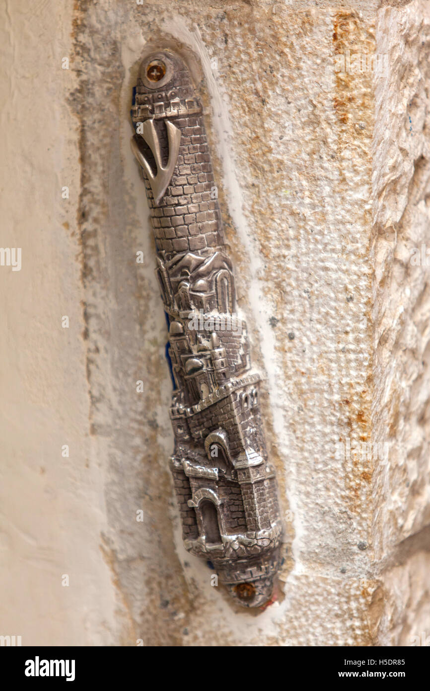 'Mezuzah' in front of a house entrance in the 'Cardo' quarter. Jerusalem Old City, Israel. Stock Photo