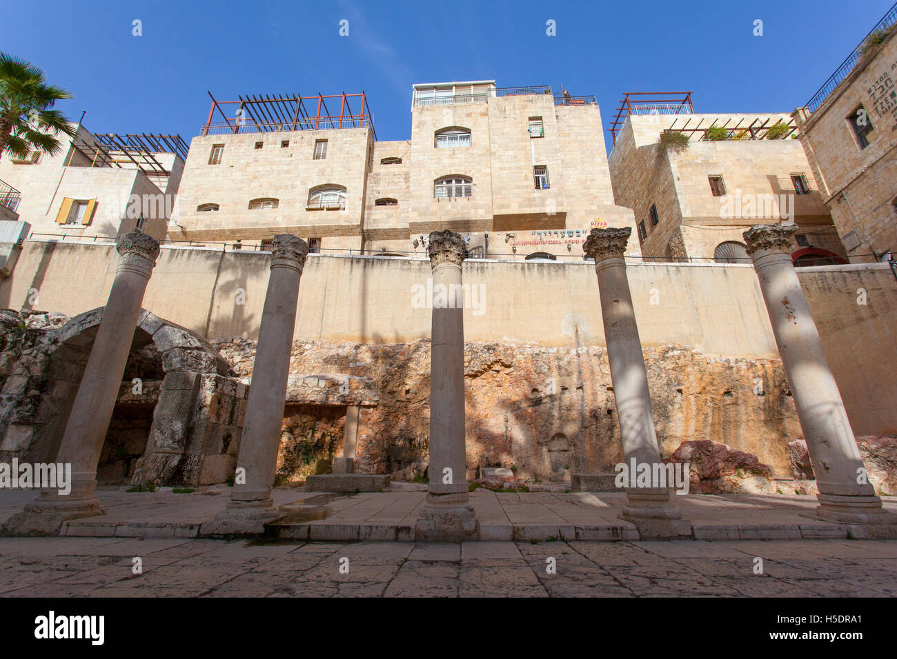 Roman columns in the 'Cardo' quarter. Jerusalem Old City, Israel. Stock Photo