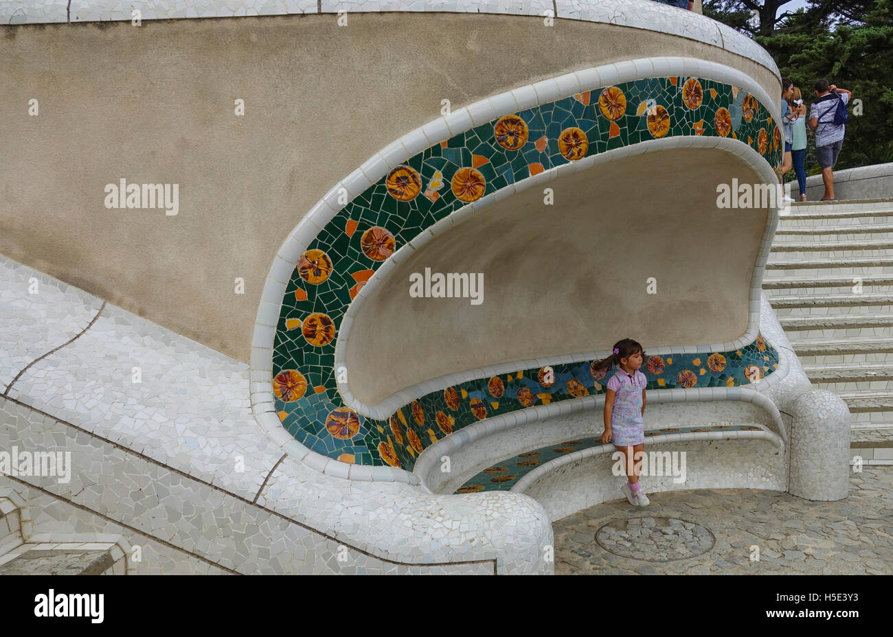 Beautiful mosaic style bench at Park Guell in Barcelona Stock Photo - Alamy