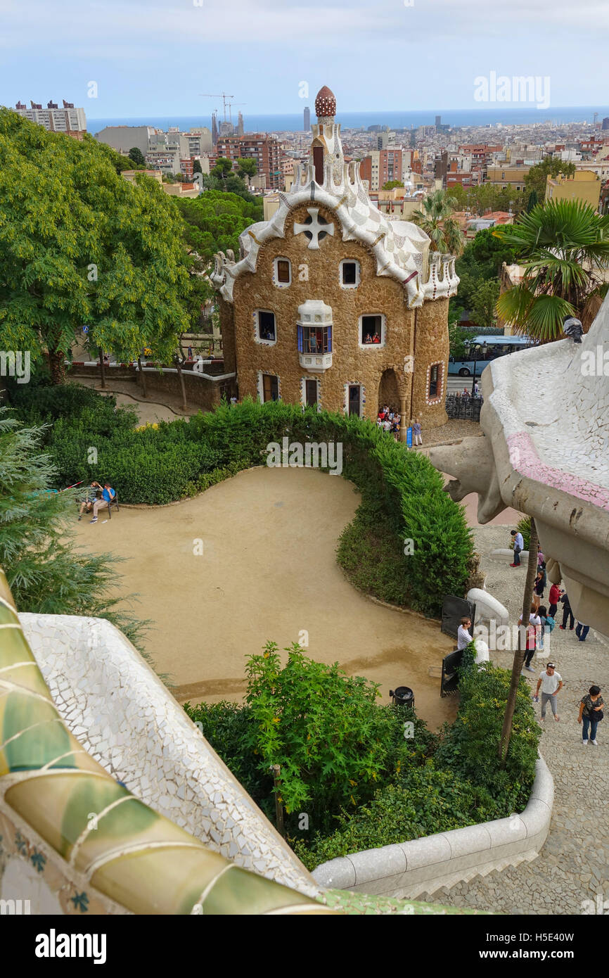 The amazing mosaic benches at Park Guell in Barcelona Stock Photo - Alamy