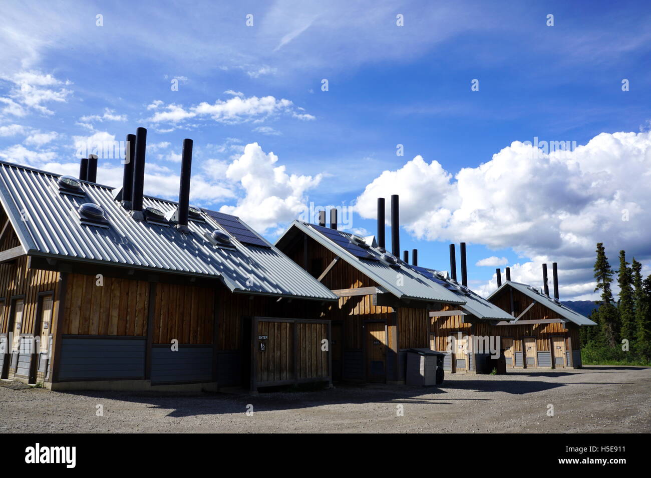 Solar panels powering the restrooms at  Denali National Park and Preserve (Mt. McKinley), Alaska Stock Photo