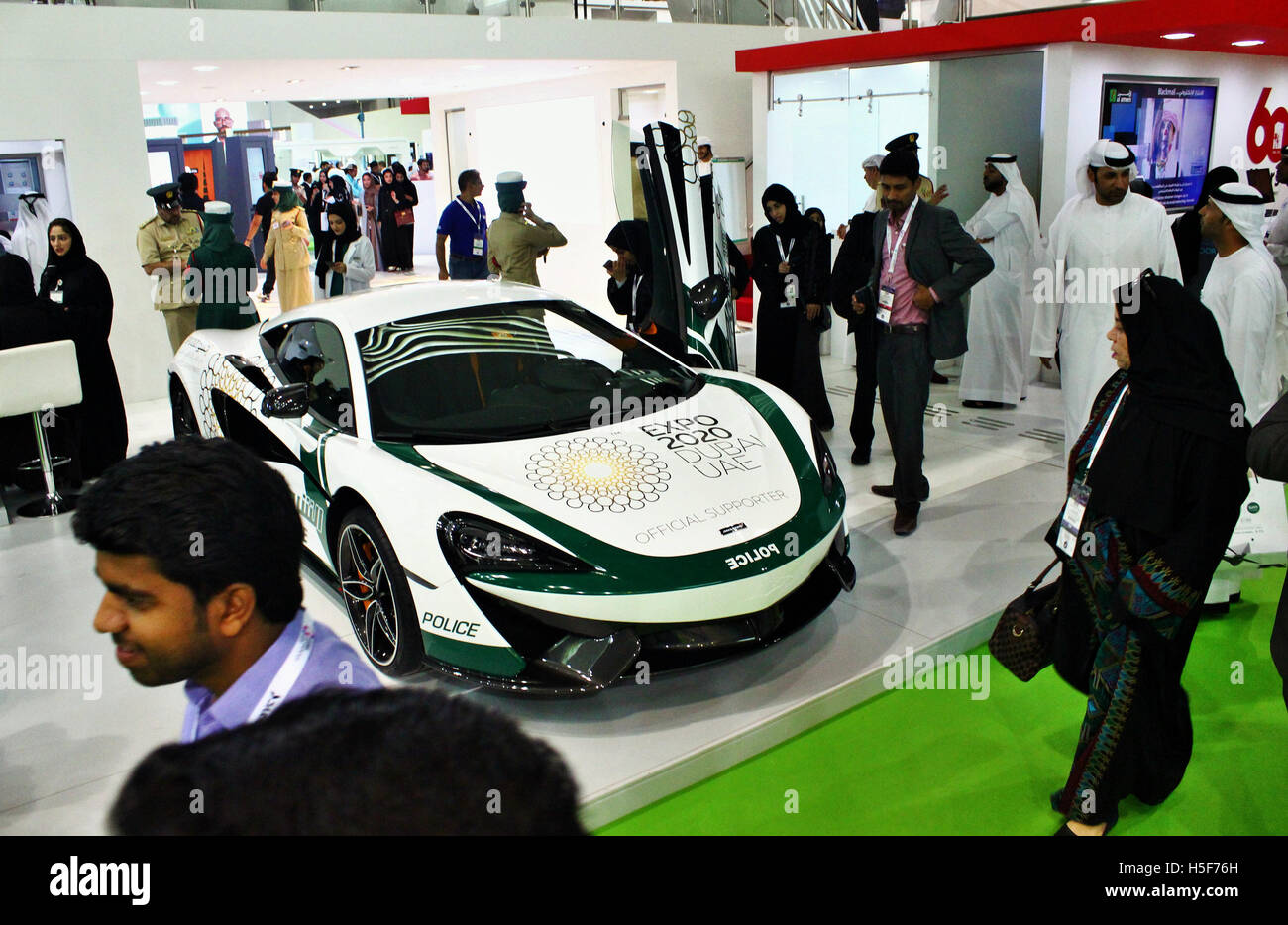 Gitex Technology Week 2016, Dubai, United Arab Emirates. 20th October, 2016.  The Dubai Health Department launched a new smart ambulance system, while Dubai Police launched 15 new smart services including an interactive fingerprint. Credit:  Robert Oswald Alfiler/Alamy Live News Stock Photo