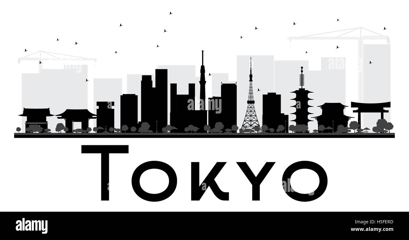 Tokyo City skyline black and white silhouette. Vector illustration. Simple flat concept for tourism presentation, banner Stock Vector