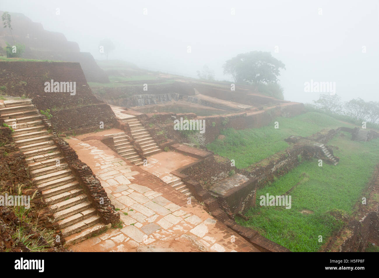 Remains of Palace buildings on the summit of Sigiriya Rock Fortress, Sri Lanka Stock Photo