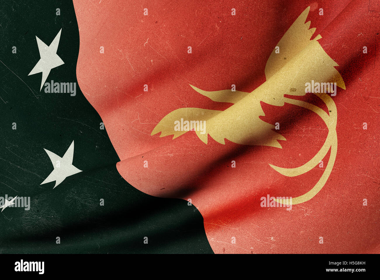3d rendering of  an old Independent State of Papua New Guinea flag waving Stock Photo