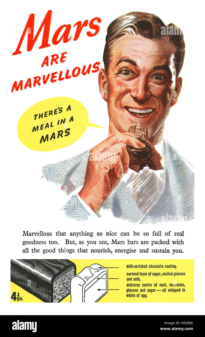 1948 British advertisement for Mars Bar Stock Photo