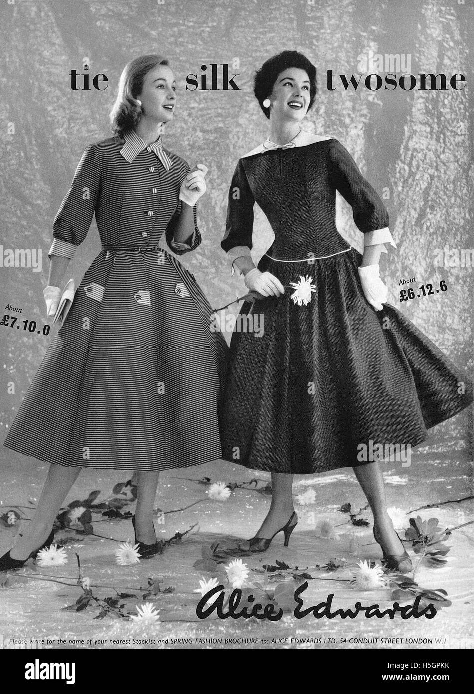 1956 British black and white advertisement for Alice Edwards fashion clothing Stock Photo