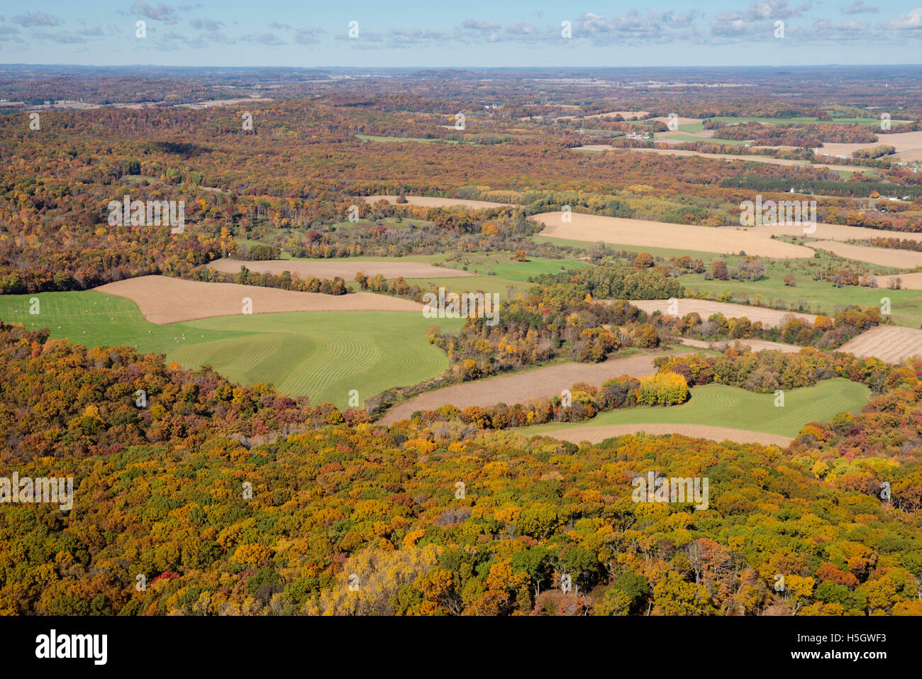 Aerial view of Sauk County, Wisconsin, and the Baraboo Hills, near Reedsburg, Wisconsin Stock