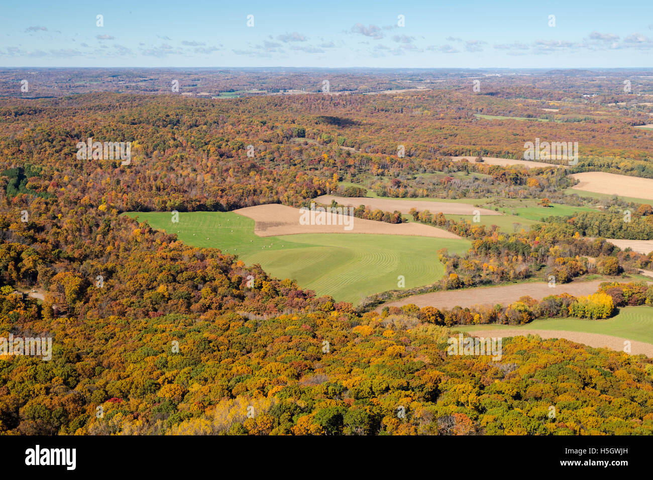 Aerial view of Sauk County, Wisconsin, and the Baraboo Hills, near Reedsburg, Wisconsin Stock