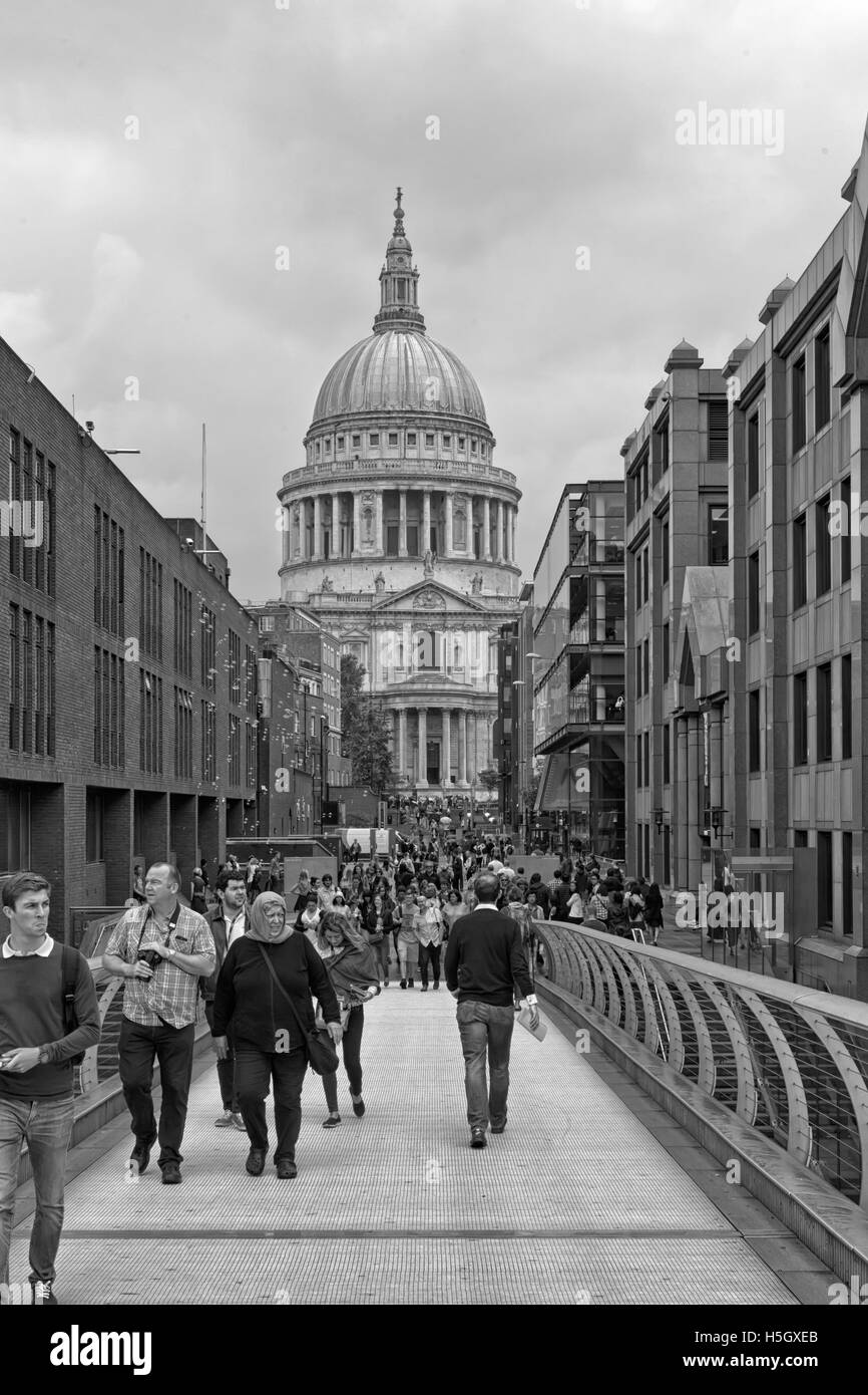 London, UK - July 2016:  St Pauls cathedral view from the Millennium Bridge, London Stock Photo
