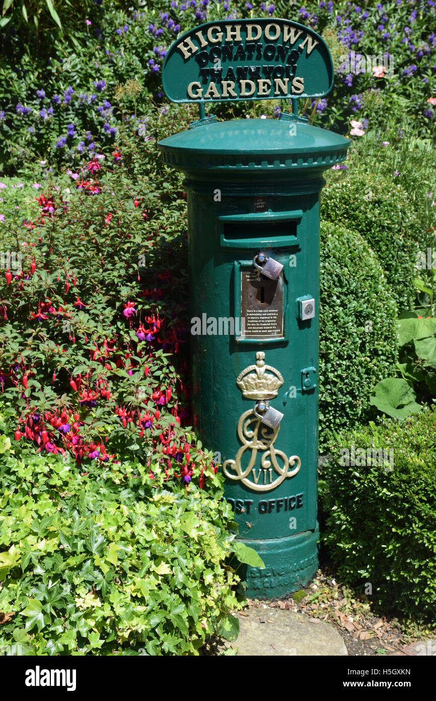 Edward 7th Pillar Box, Highdown gardens, Sussex Stock Photo