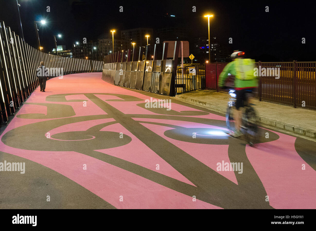 Nelson Street Cycleway, known as the Pink Cycleway, Auckland, North Island, New Zealand Stock Photo