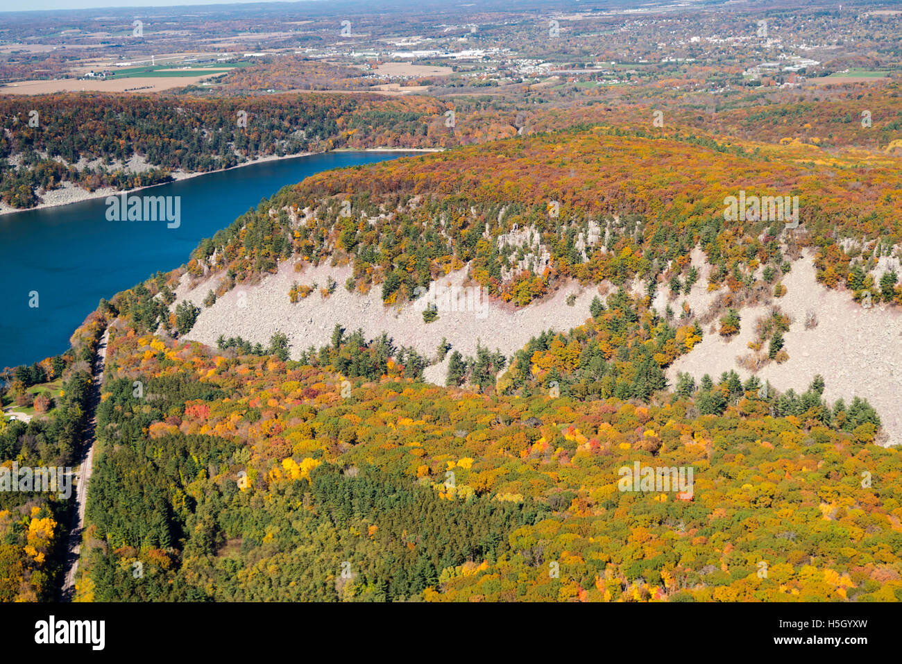 Aerial view of of the South Bluff and Devil's Lake at Devil's Lake