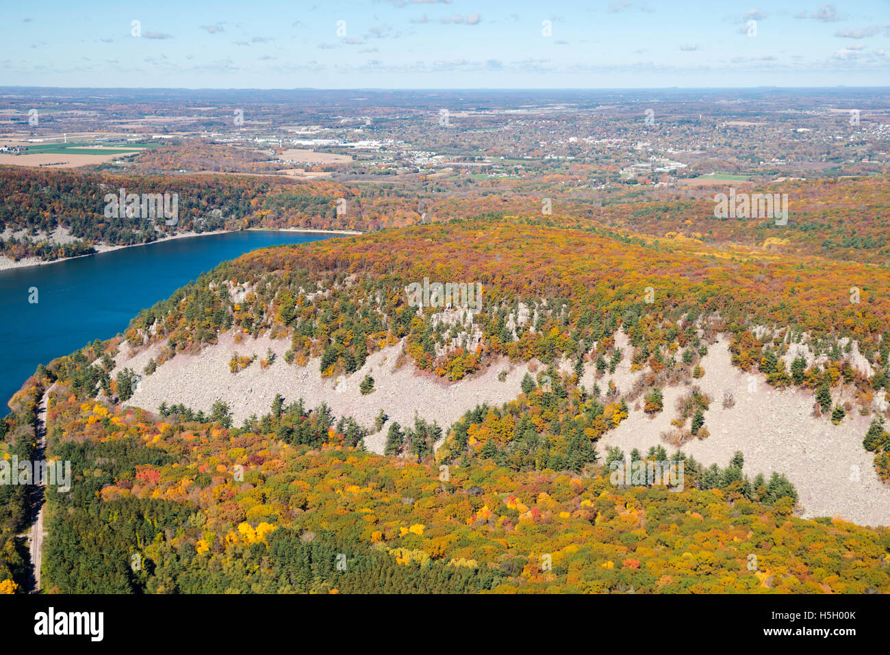 Aerial view of of the South Bluff and Devil's Lake at Devil's Lake