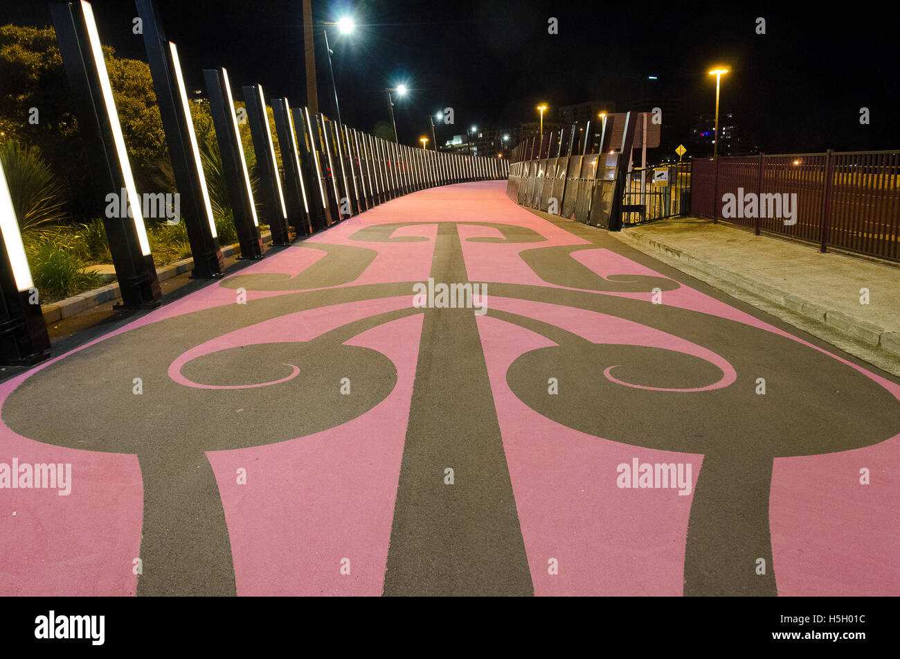 Nelson Street Cycleway, known as the Pink Cycleway, Auckland, North Island, New Zealand Stock Photo