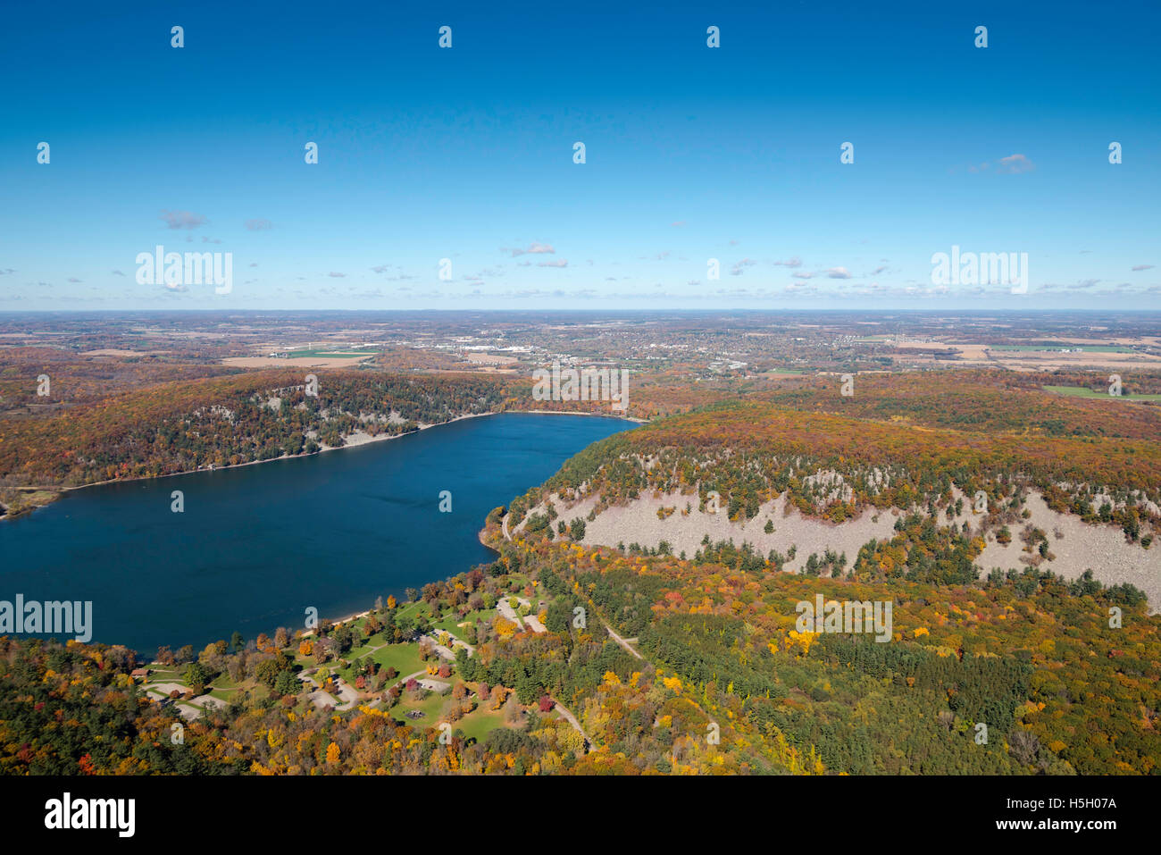 Aerial view of of the South Bluff and Devil's Lake at Devil's Lake