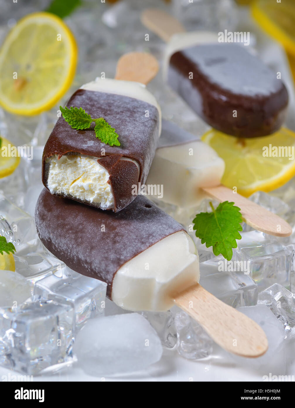 lemon and mint ice cream Stock Photo