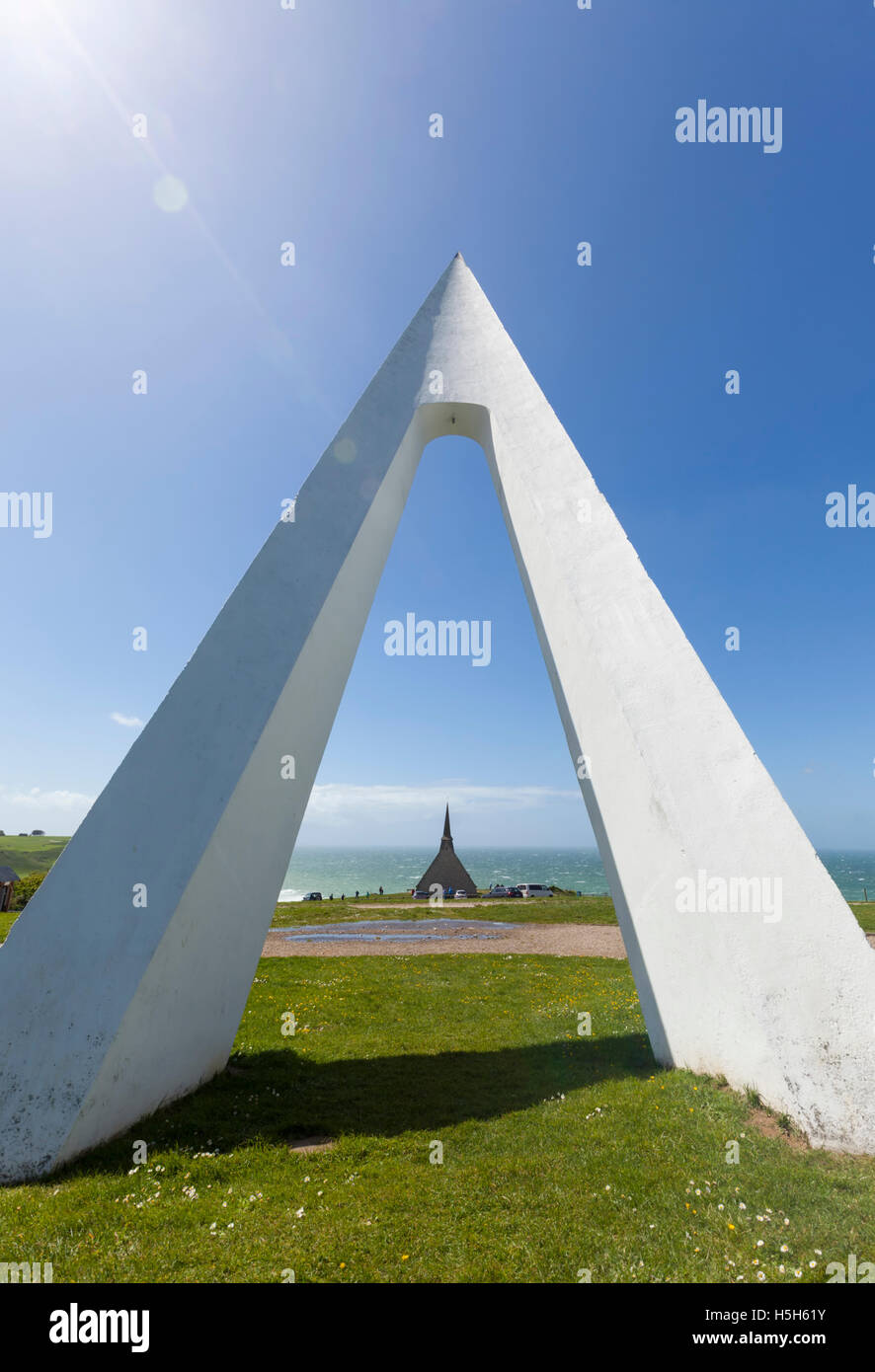 Monument for the disappeared plane L'Oiseau Blanc - The White Bird -  at Étretat, Normandy, France Stock Photo