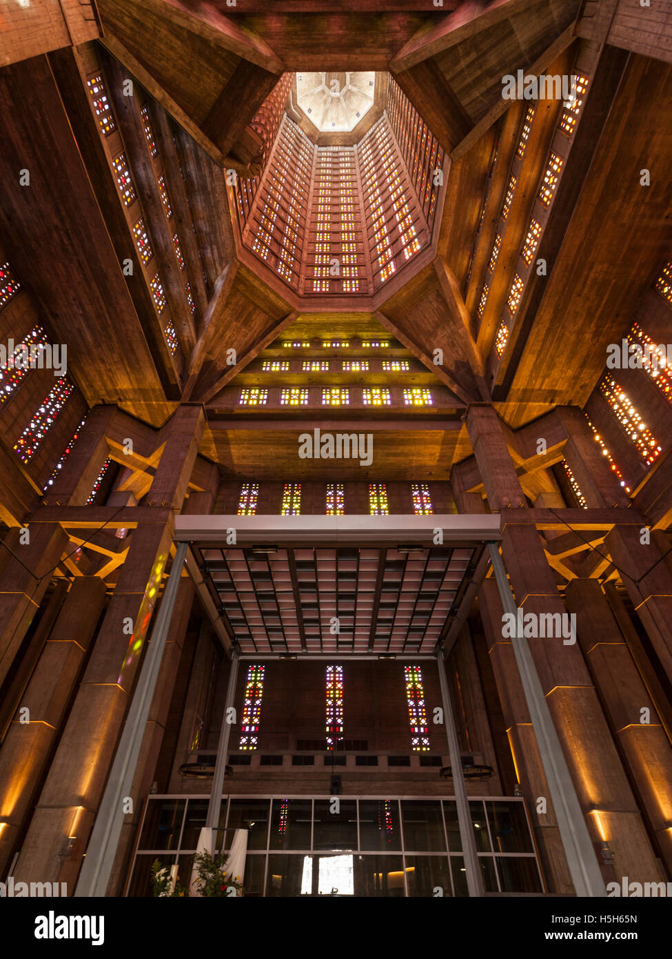 Interior view of the Church of Saint Joseph, Le Havre, France Stock