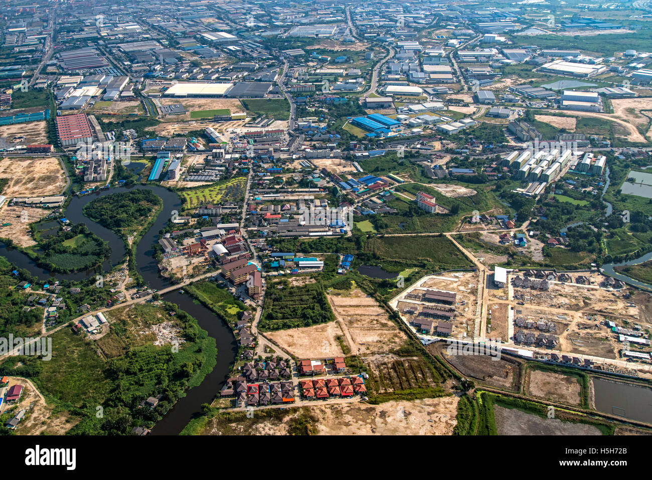 Industrial estate factories manufactures and housing projects Stock Photo