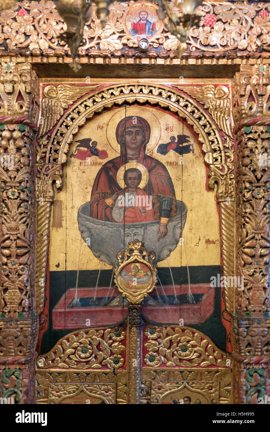Main Panagia Church at Olympos village Karpathos Island Greece Stock Photo