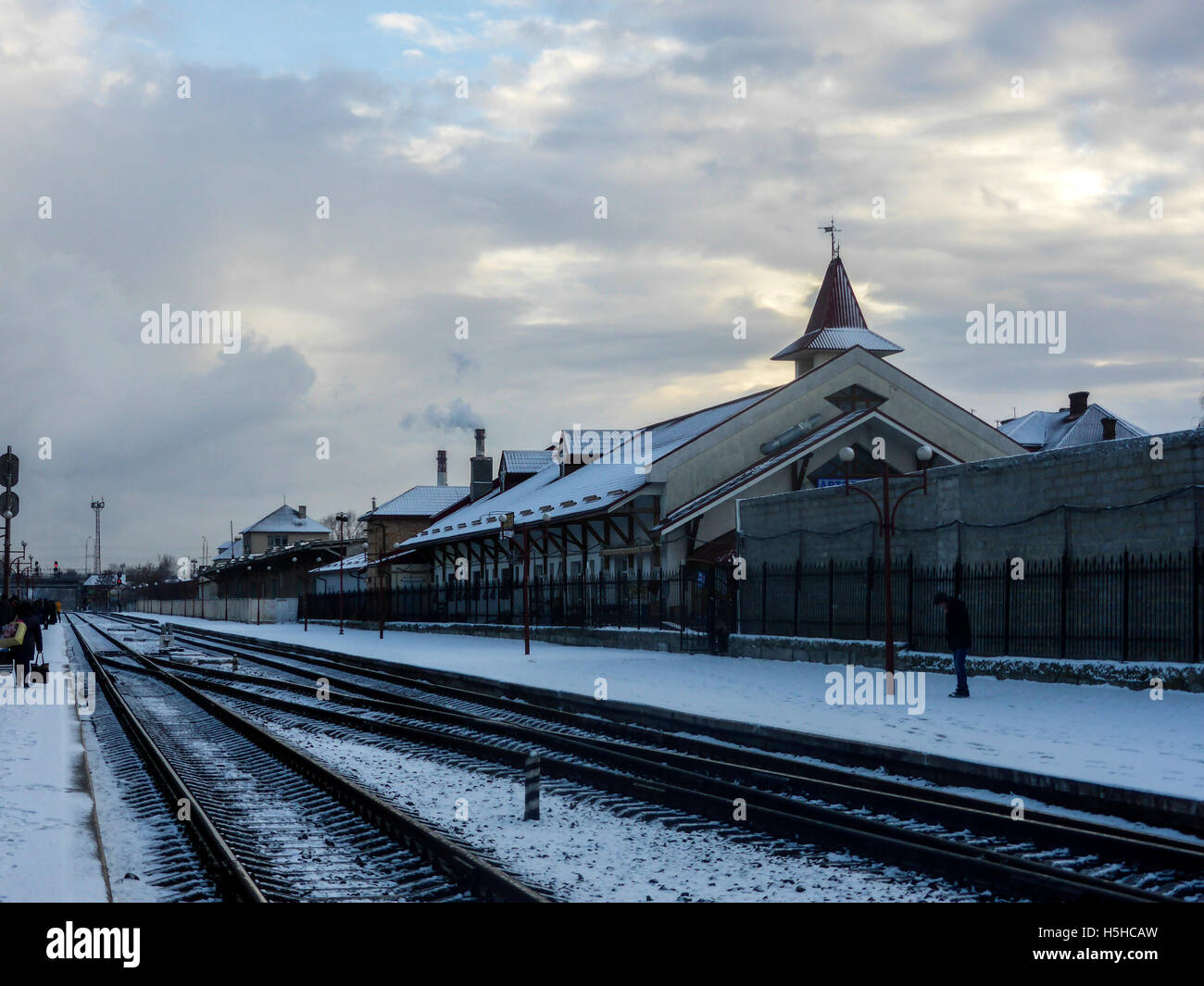 Ivano-Frankivsk train station, Ukraine. Winter time. Stock Photo