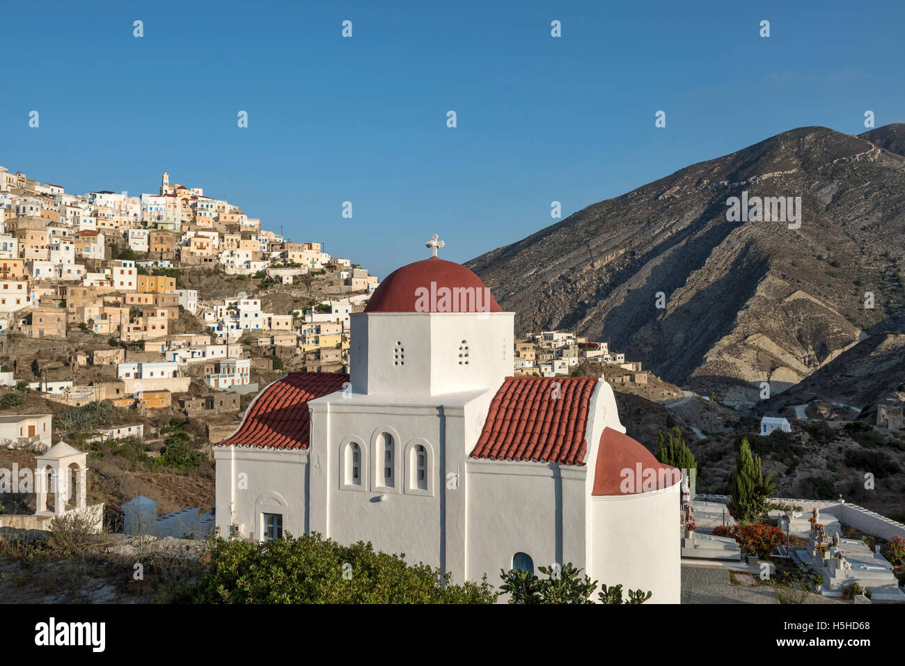 Scenic view of Olympos village Karpathos Island Greece Stock Photo
