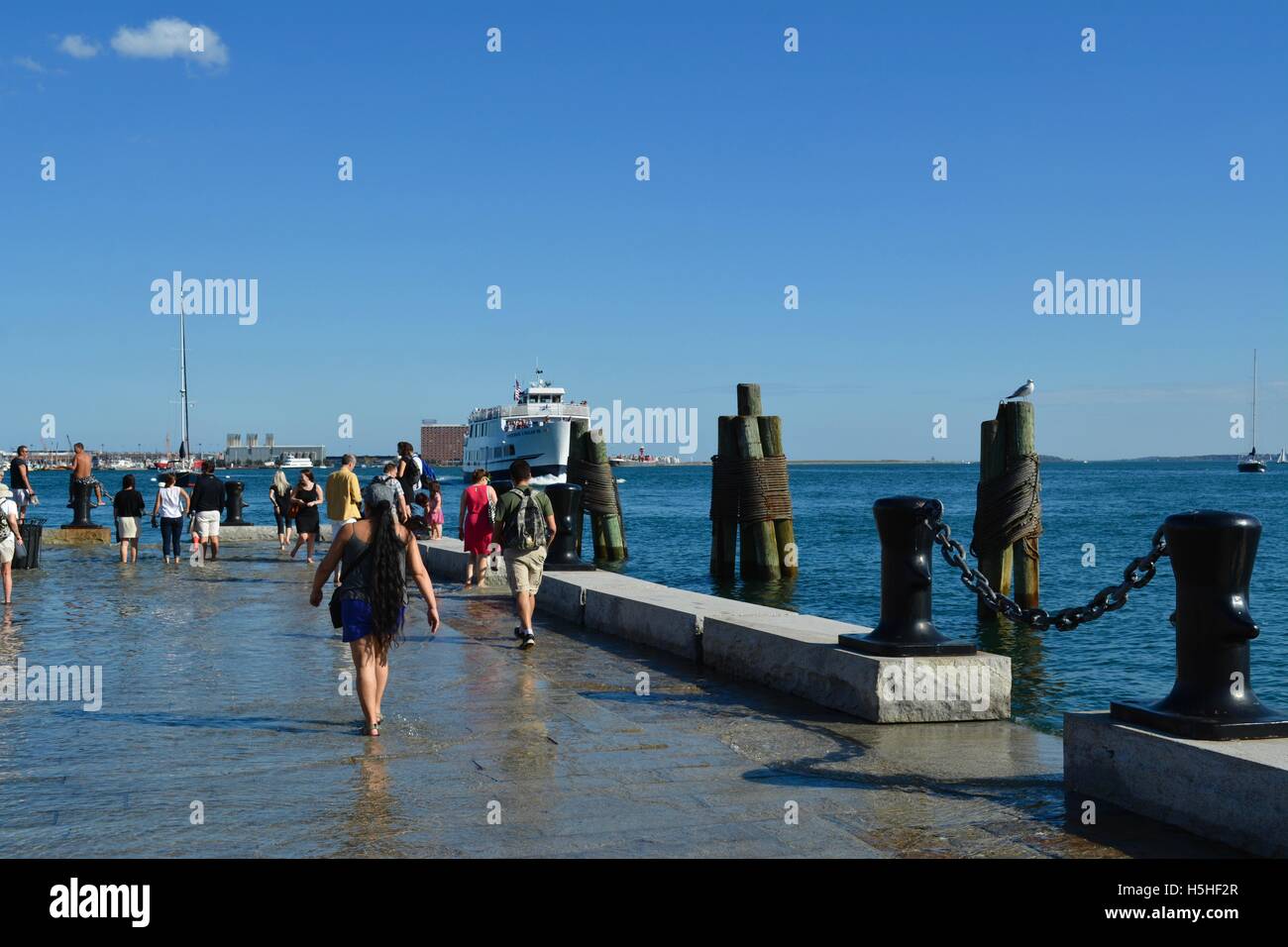 A view of Boston Harbor during a King Tide in Boston, Massachusetts