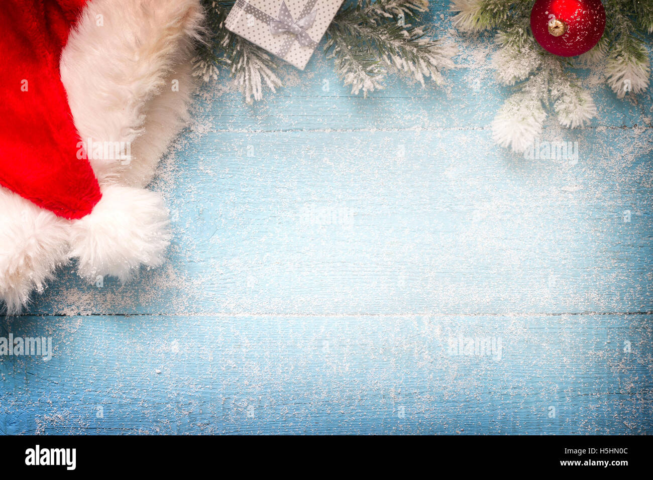 Christmas background border with santa claus hat concept Stock Photo