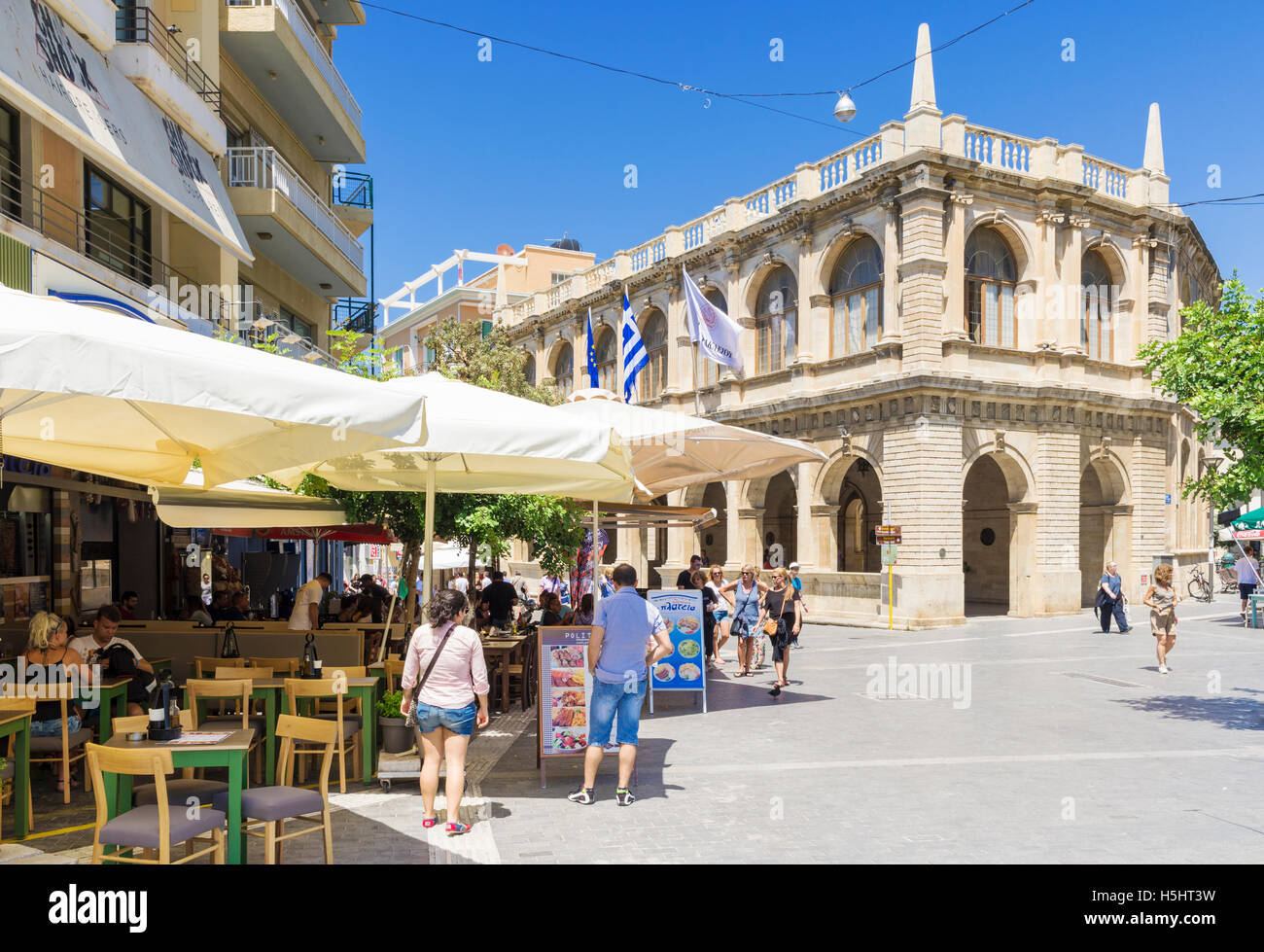 Cafés surrounding the Venetian Loggia, Heraklion, Crete, Greece Stock Photo