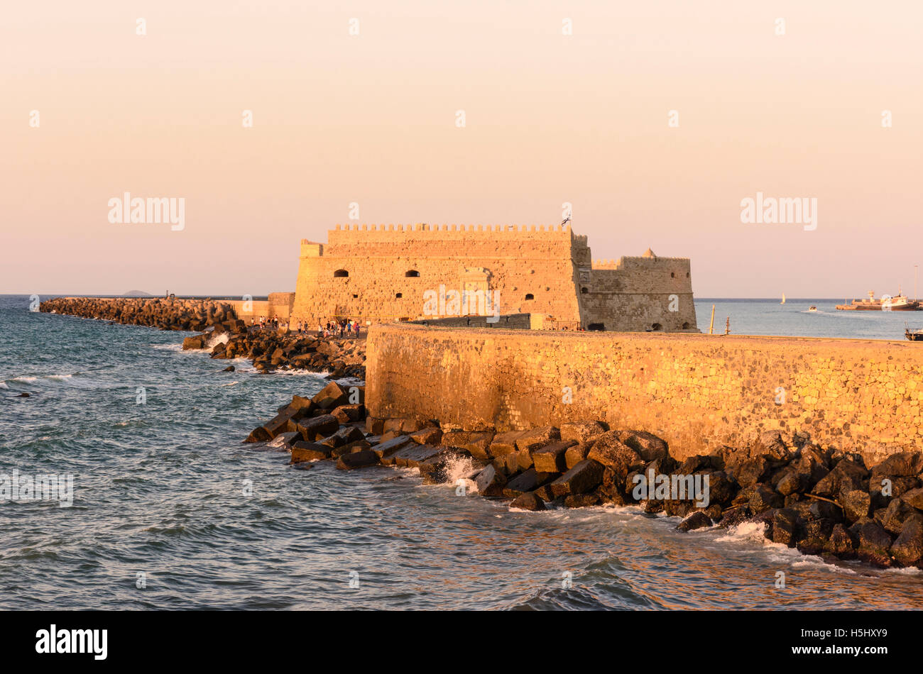 Sunset over the Koules Fortress, the waterfront castle in Heraklion, Crete, Greece Stock Photo