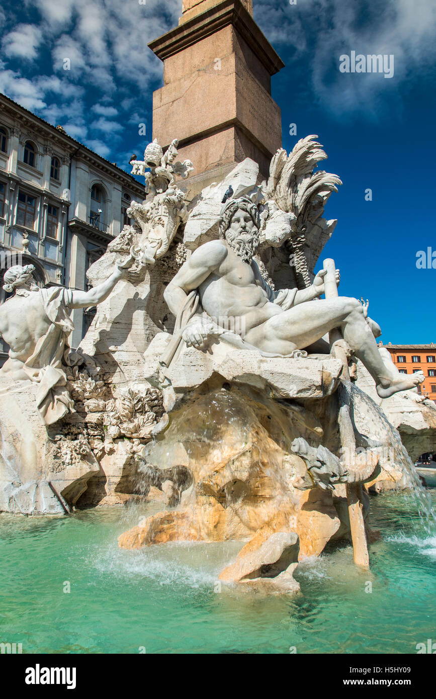 Fountain of the four Rivers, Piazza Navona, Rome, Lazio, Italy Stock Photo