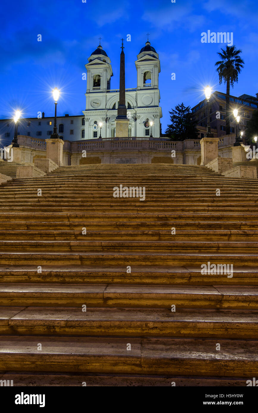 Night view of Spanish Steps, Piazza di Spagna, Rome, Lazio, Italy Stock Photo