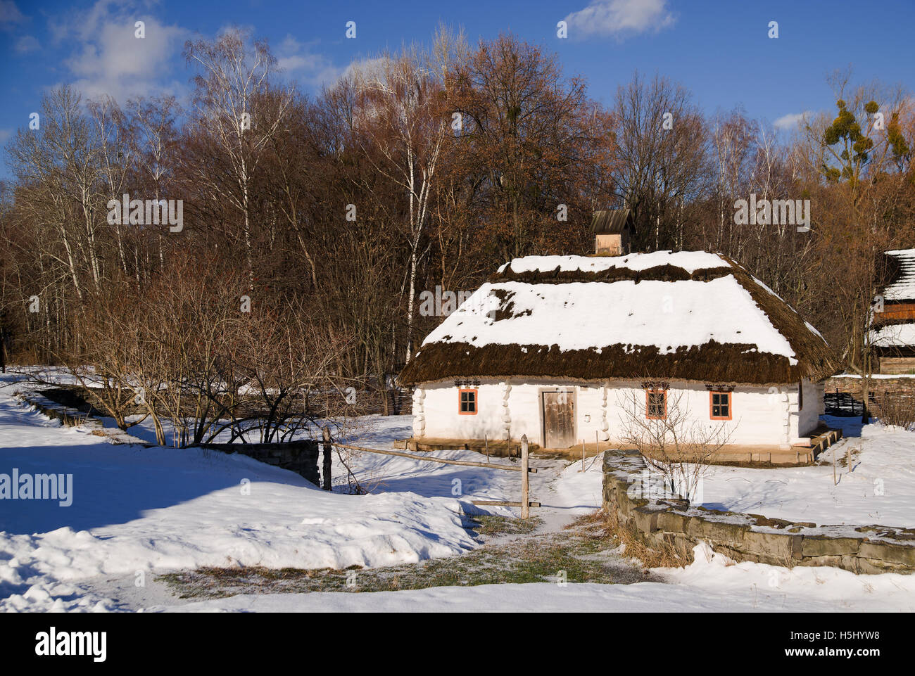 Street in the village of winter on a Sunny day. Stock Photo